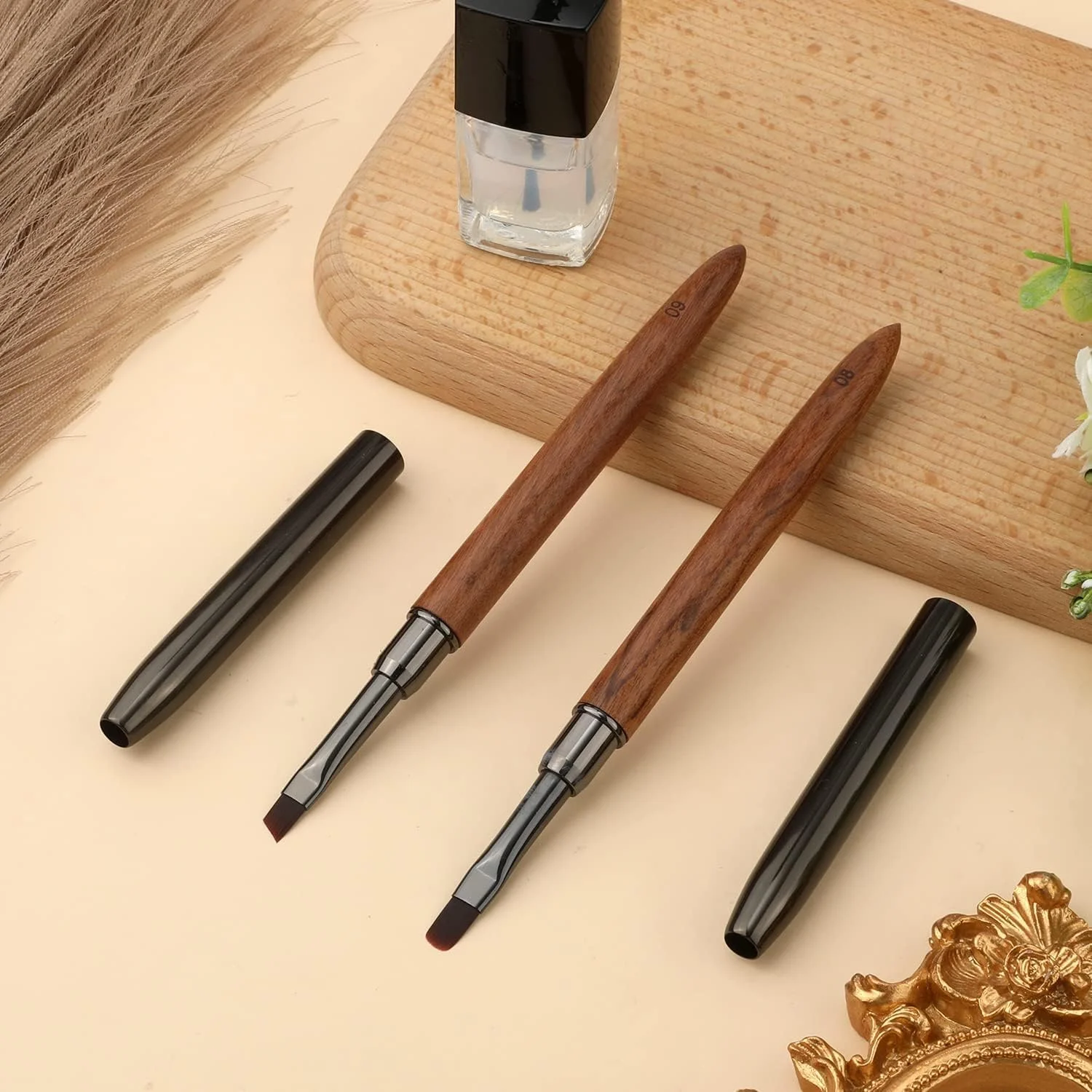 آزونه، ست 2 عددی ابزار مانیکور، برس های طراحی ناخن، برس سر گرد و سر تخت برای طراحی، تمیز کردن و لاک زدن ناخن (دسته چوب صندل) آزونه، ست 2 عددی ابزار مانیکور، برس های طراحی ناخن، برس سر گرد و سر تخت برای طراحی، تمیز کردن و لاک زدن ناخن (دسته چوب صندل)