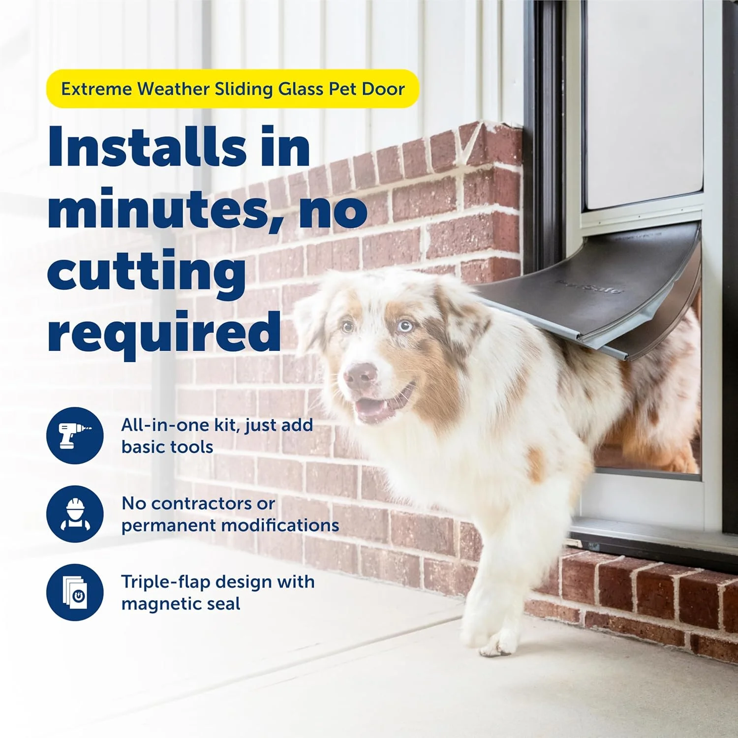 درب حیوانات خانگی شیشه ای کشویی مناسب آب و هوای سخت PetSafe - نصب آسان، ایده آل برای خانه ها و آپارتمان های اجاره ای - ارتفاع قابل تنظیم 192.7 سانتی متر تا 204.9 سانتی متر - مناسب برای درب های شیشه ای کشویی پاسیو، سایز بزرگ