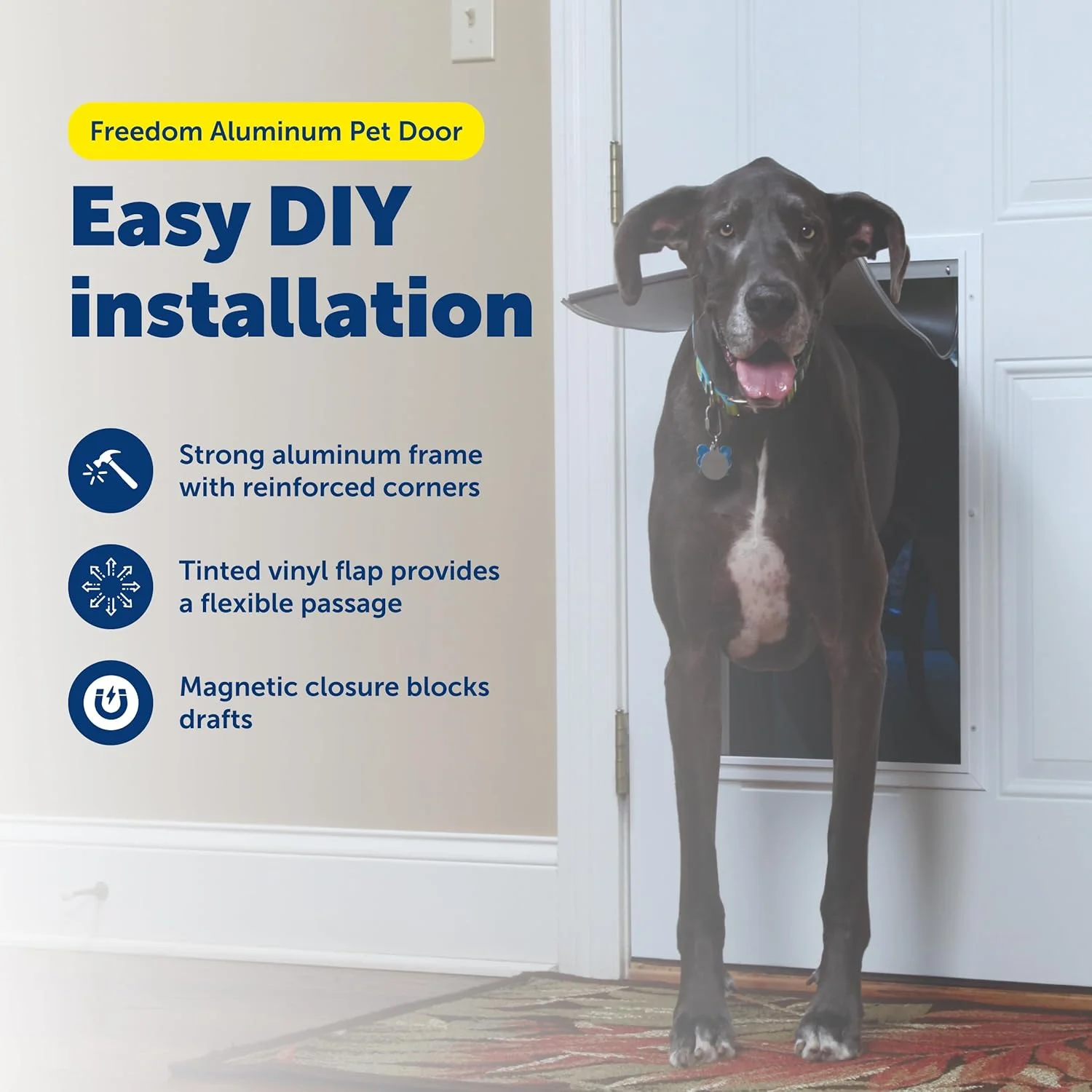 درب آلومینیومی حیوانات خانگی پت سیف Freedom، سایز خیلی بزرگ، سفید، دارای دریچه وینیل رنگی درب آلومینیومی حیوانات خانگی پت سیف Freedom، سایز خیلی بزرگ، سفید، دارای دریچه وینیل رنگی