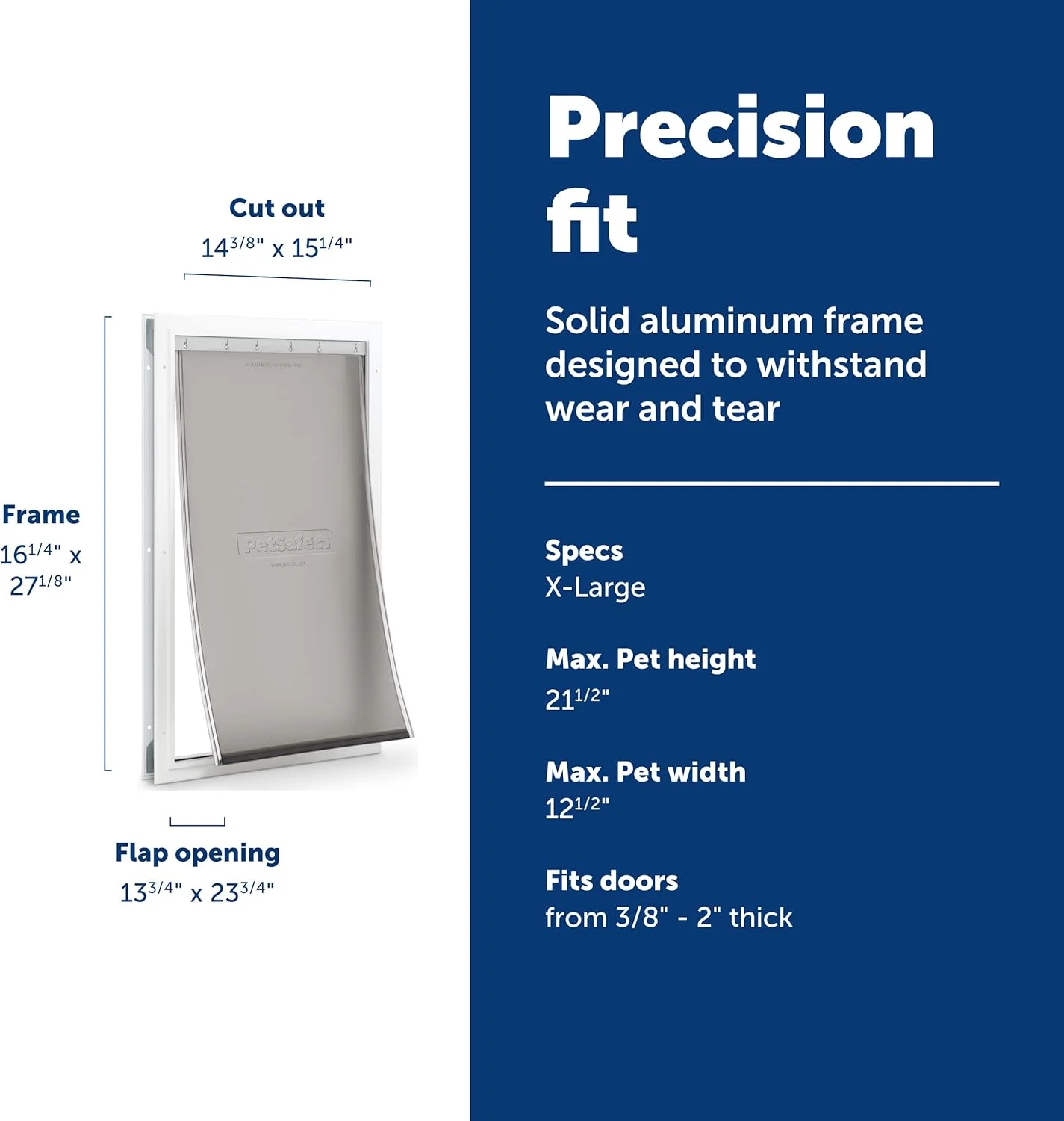 درب آلومینیومی حیوانات خانگی پت سیف Freedom، سایز خیلی بزرگ، سفید، دارای دریچه وینیل رنگی درب آلومینیومی حیوانات خانگی پت سیف Freedom، سایز خیلی بزرگ، سفید، دارای دریچه وینیل رنگی