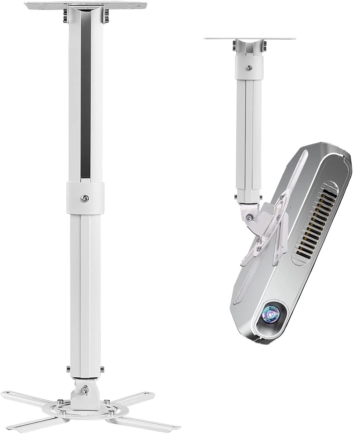 پایه سقفی پروژکتور یونیورسال Suptek، چرخش 360 درجه و شیب قابل تنظیم، ارتفاع قابل تنظیم، سازگار با پروژکتورها تا 13.6 کیلوگرم، سفید