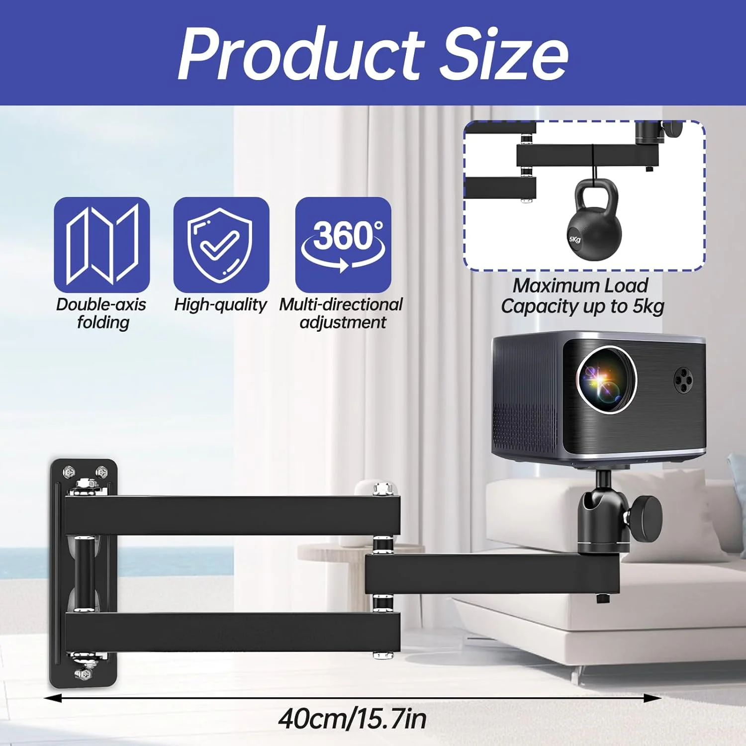 پایه دیواری پروژکتور UESDU با قابلیت چرخش 360 درجه، پایه فلزی دیواری پروژکتور یونیورسال با رابط پیچ 1/4 اینچی