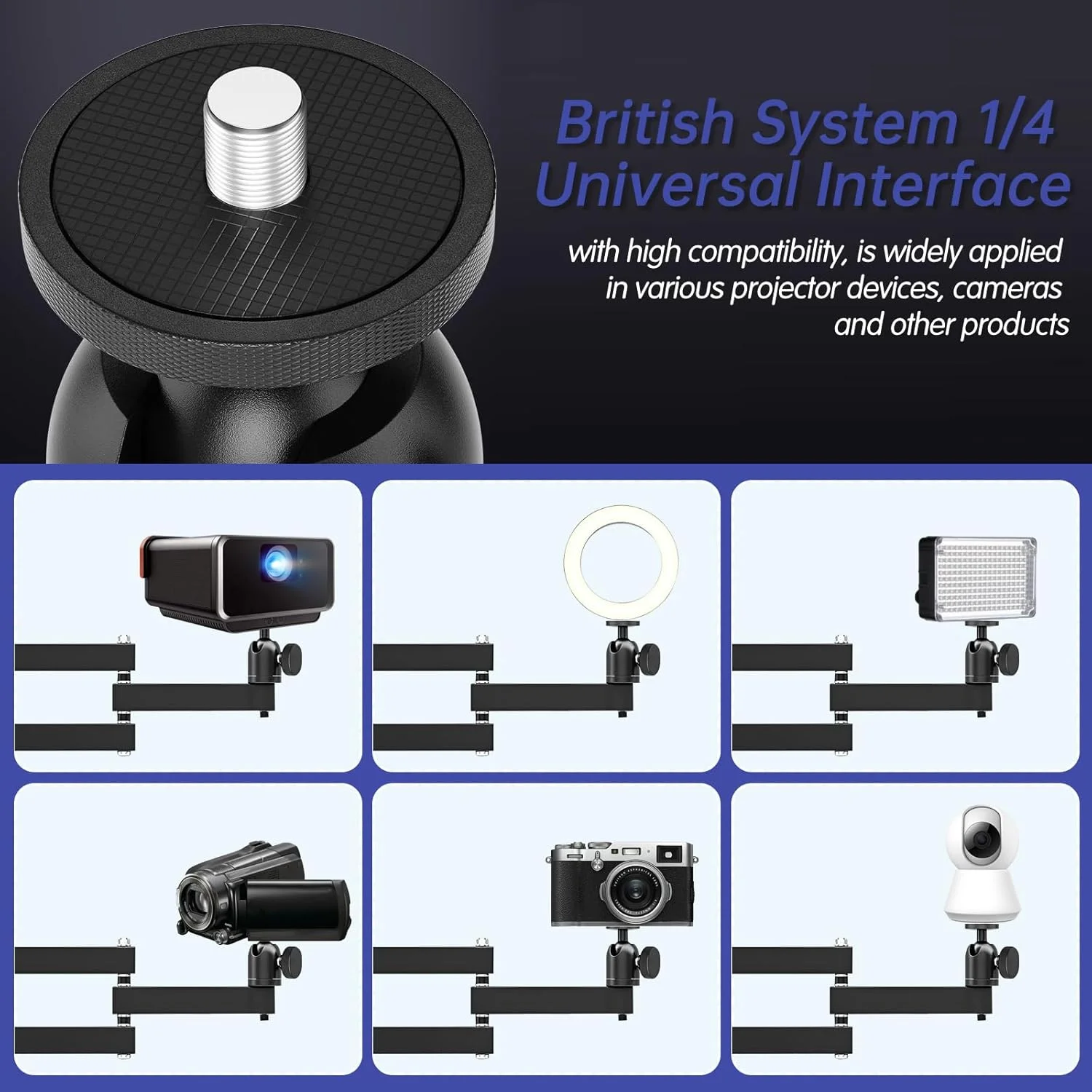 پایه دیواری پروژکتور UESDU با قابلیت چرخش 360 درجه، پایه فلزی دیواری پروژکتور یونیورسال با رابط پیچ 1/4 اینچی