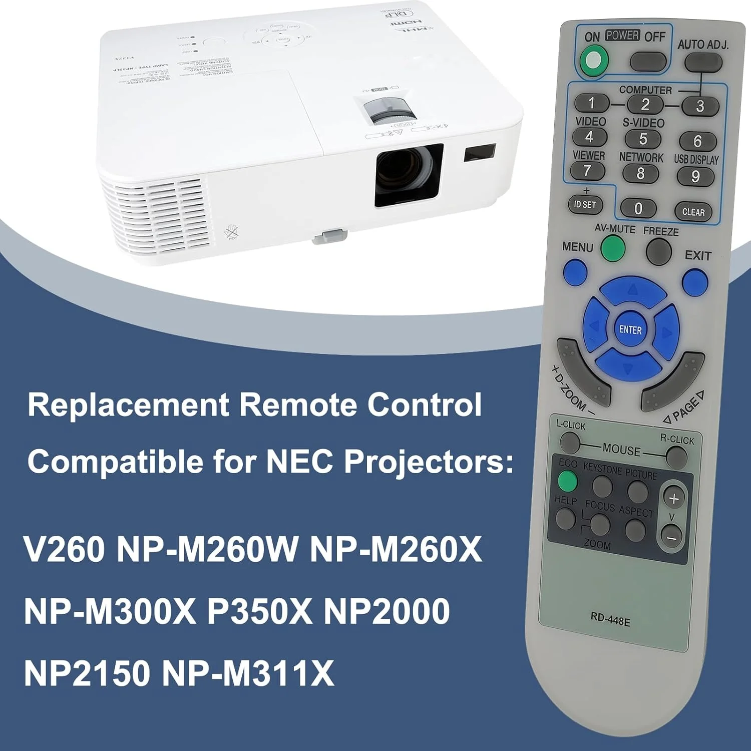 ریموت کنترل پروژکتور جایگزین uehba برای پروژکتورهای NEC مدل های V260 NP-M260W NP-M260X NP-M300X P350X NP2000 NP2150 NP-M311X