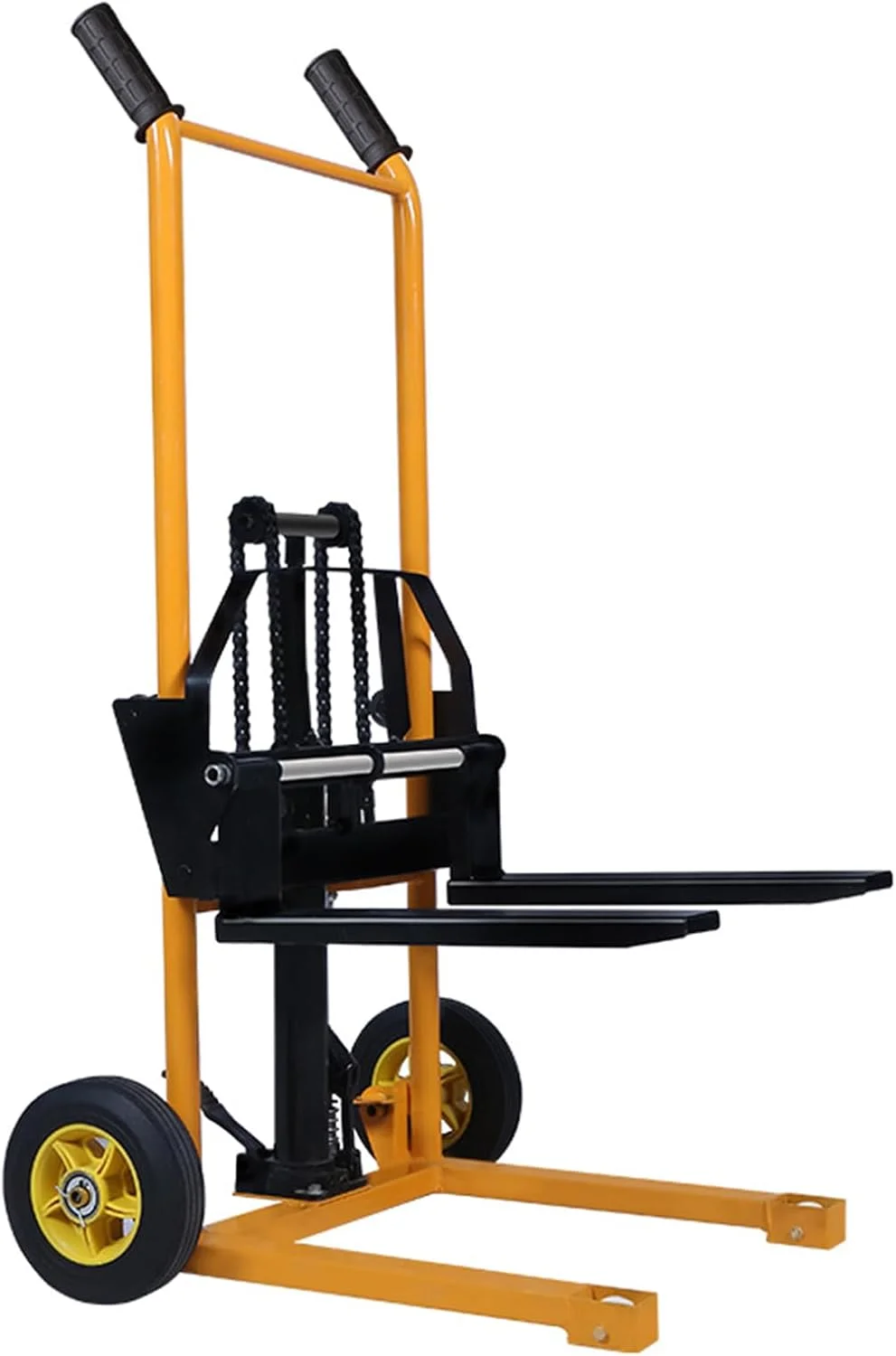 استاکر مواد دستی، بالابر دستی با پایه های ثابت و شاخک های قابل تنظیم، بالابر هیدرولیک برای کارخانه، ظرفیت 200 کیلوگرم، محدوده ارتفاع بالابر 5.8-91 سانتی متر (پدال پایی)