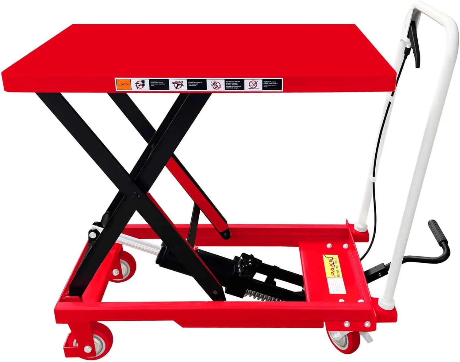 چرخ دستی بالابر هیدرولیک Pake Handling Tools، ظرفیت 226 کیلوگرم، سکوی 71x46 سانتی متر، ارتفاع بالابر 23 تا 72 سانتی متر، شامل پد لاستیکی ضد لغزش، میز بالابر قیچی دستی، وزن خالص 44 کیلوگرم