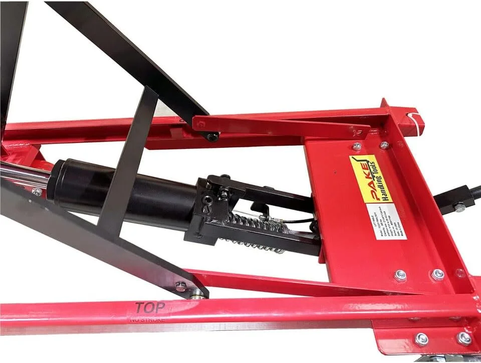 چرخ دستی بالابر هیدرولیک Pake Handling Tools، ظرفیت 226 کیلوگرم، سکوی 71x46 سانتی متر، ارتفاع بالابر 23 تا 72 سانتی متر، شامل پد لاستیکی ضد لغزش، میز بالابر قیچی دستی، وزن خالص 44 کیلوگرم