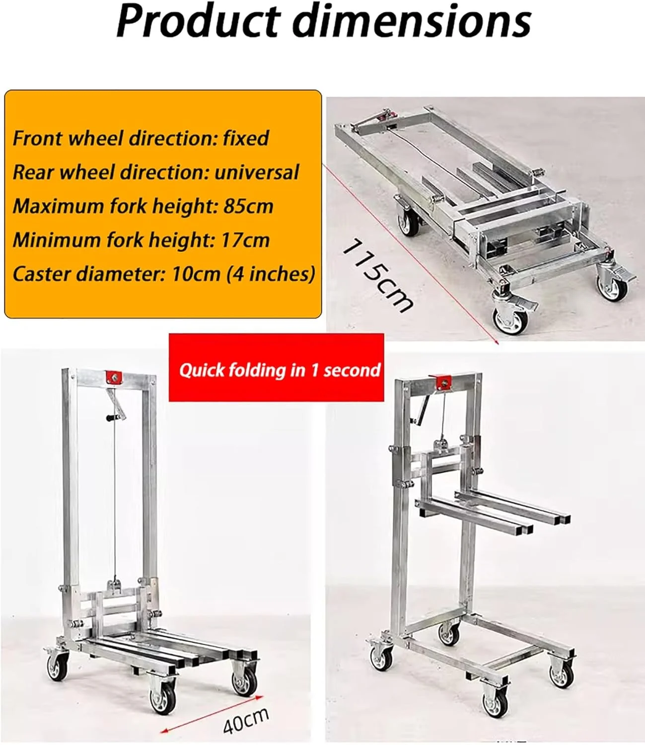 بالابر دستی مواد، لیفتراک دستی فولادی گالوانیزه برای گاراژ خانگی/انبارها/سوپرمارکت ها، کامیون بالابر هندلی تاشو سنگین با ظرفیت 60 کیلوگرم