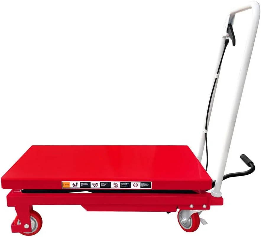 چرخ دستی بالابر هیدرولیک Pake Handling Tools، ظرفیت 226 کیلوگرم، سکوی 71x46 سانتی متر، ارتفاع بالابر 23 تا 72 سانتی متر، شامل پد لاستیکی ضد لغزش، میز بالابر قیچی دستی، وزن خالص 44 کیلوگرم