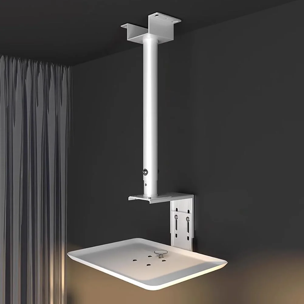 پایه سقفی قابل تنظیم ارتفاع پروژکتور TT-YEF، مسیریابی کابل مخفی، به همراه سینی، پایه اتاق بازی آلیاژ آلومینیوم، مناسب برای سینما/دفتر، مشکی/سفید، ارتفاع 43 تا 78 سانتی متر