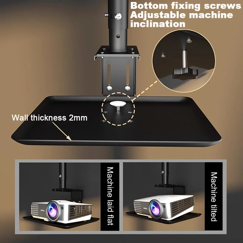 پایه سقفی قابل تنظیم ارتفاع پروژکتور TT-YEF، مسیریابی کابل مخفی، به همراه سینی، پایه اتاق بازی آلیاژ آلومینیوم، مناسب برای سینما/دفتر، مشکی/سفید، ارتفاع 43 تا 78 سانتی متر