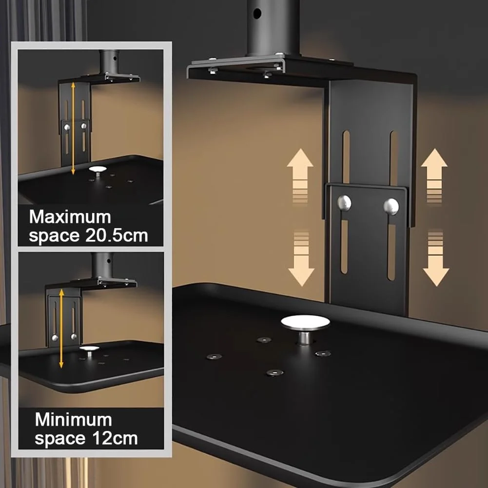 پایه سقفی قابل تنظیم ارتفاع پروژکتور TT-YEF، مسیریابی کابل مخفی، به همراه سینی، پایه اتاق بازی آلیاژ آلومینیوم، مناسب برای سینما/دفتر، مشکی/سفید، ارتفاع 43 تا 78 سانتی متر