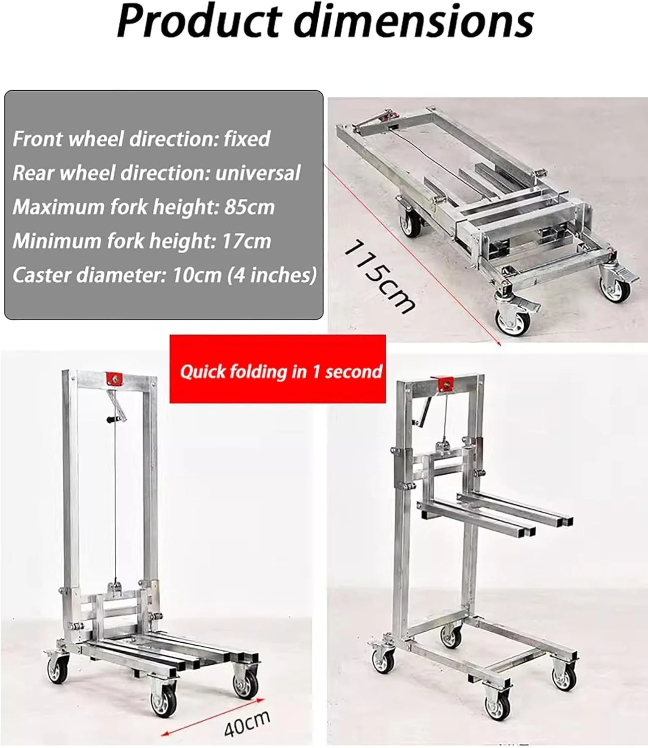استاکر دستی تاشو - لیفتراک گالوانیزه فولادی برای گاراژ و انبار، ظرفیت 60 کیلوگرم، کامیون بالابر دستی سنگین