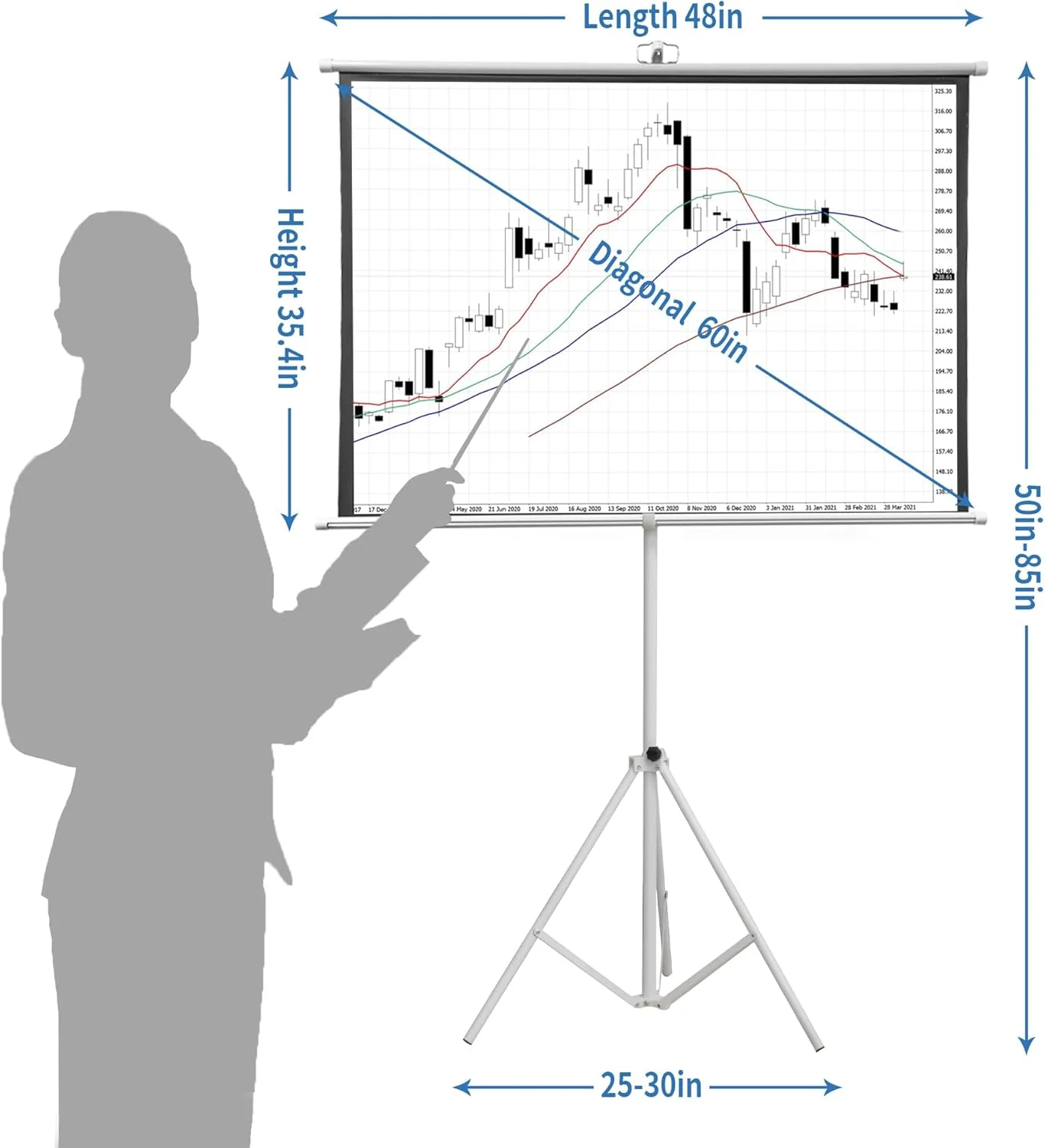 پرده نمایش پروژکتور TRMESIA با سه پایه قابل حمل 60 اینچ مورب نسبت تصویر 4:3 برای شب فیلم کریسمس در فضای داخلی و خارجی، صفحه نمایش پروژکتور ارتقا یافته با پایه و کیف حمل، صفحه نمایش کشویی برای ویدیو