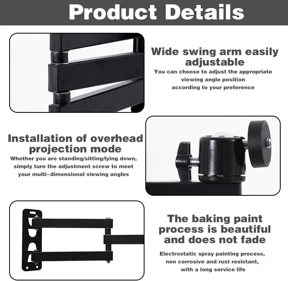 پایه دیواری تاتاماز، پایه پروژکتور تاشو، نگهدارنده پروژکتور با قابلیت چرخش 360 درجه، پایه پروژکتور با زاویه قابل تنظیم، پایه فلزی دیواری سقفی برای دوربین های پروژکتور، دیوار اداری