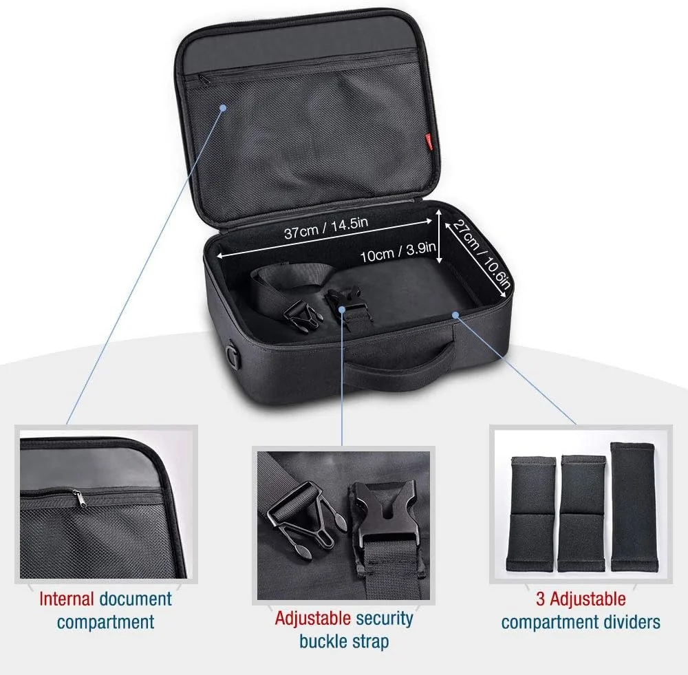 کیف حمل پروژکتور TYCKA، کیف مسافرتی پروژکتور با ابعاد داخلی 37x27x10 سانتی متر، دارای بند شانه قابل تنظیم و جداکننده های محفظه برای ایسر، اپسون، بنکیو، ال جی، سونی (بزرگ) کیف حمل پروژکتور TYCKA، کیف مسافرتی پروژکتور با ابعاد داخلی 37x27x10 سانتی متر، دارای بند شانه قابل تنظیم و جداکننده های محفظه برای ایسر، اپسون، بنکیو، ال جی، سونی (بزرگ)