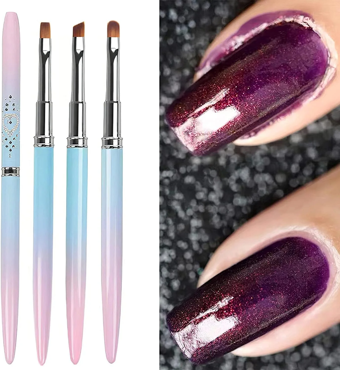 مجموعه 3 عددی برس های تمیز کننده ناخن گرد و زاویه دار BOHHO، الیاف مصنوعی، دسته پلاستیکی، رنگ پودری گرادیان مجموعه 3 عددی برس های تمیز کننده ناخن گرد و زاویه دار BOHHO، الیاف مصنوعی، دسته پلاستیکی، رنگ پودری گرادیان