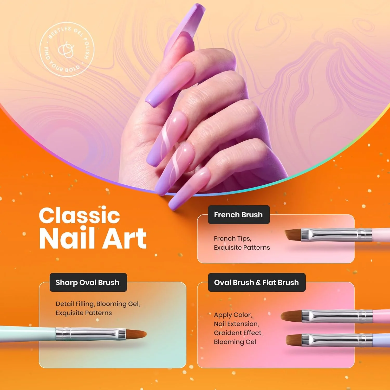 قلم موهای طراحی ناخن ژلی Beetles، 6 عدد قلم طراحی ناخن، دسته چوبی آلیاژی، قلم نقطه گذاری، ست قلم موی فرنچ و خط صاف کننده، ابزار مانیکور DIY هدیه برای خانم ها قلم موهای طراحی ناخن ژلی Beetles، 6 عدد قلم طراحی ناخن، دسته چوبی آلیاژی، قلم نقطه گذاری، ست قلم موی فرنچ و خط صاف کننده، ابزار مانیکور DIY هدیه برای خانم ها