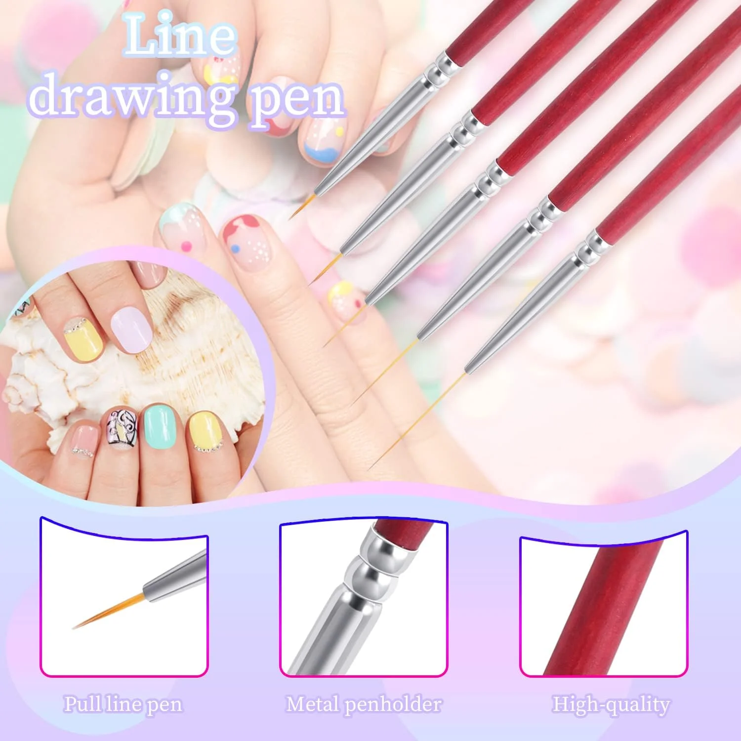 بِسارمی، ست 5 عددی قلم موی طراحی ناخن بلند، قلم موی باریک طراحی ناخن 24/18/12/9/6 میلی متری برای نقاشی و طراحی ناخن بِسارمی، ست 5 عددی قلم موی طراحی ناخن بلند، قلم موی باریک طراحی ناخن 24/18/12/9/6 میلی متری برای نقاشی و طراحی ناخن