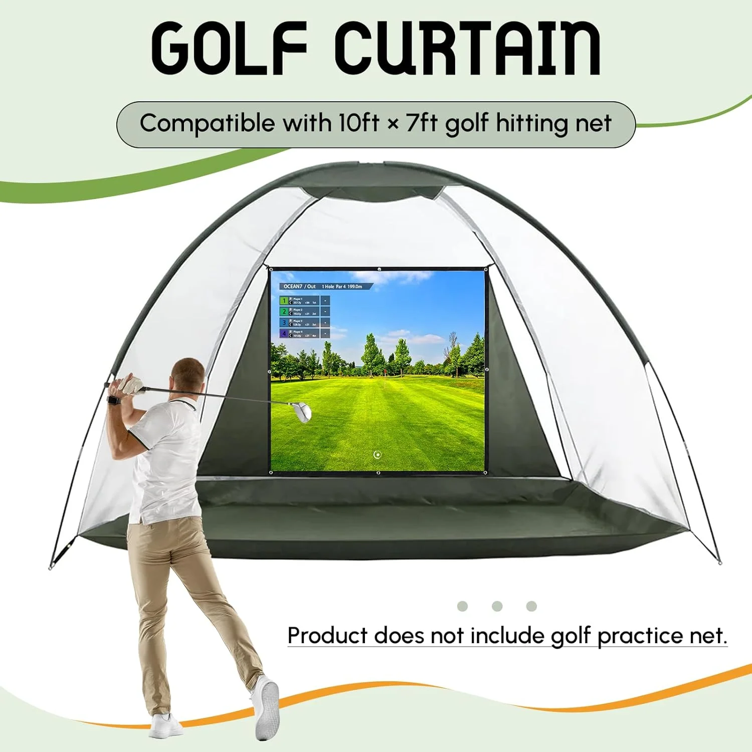 پرده نمایش پروژکتور شبیه ساز گلف Tellegloww با ابعاد 4.4 در 4.1 فوت، مناسب برای تمرین گلف در فضای داخلی و خارجی، پرده نمایش فوق العاده شفاف با سوراخ های پانچ قابل تنظیم
