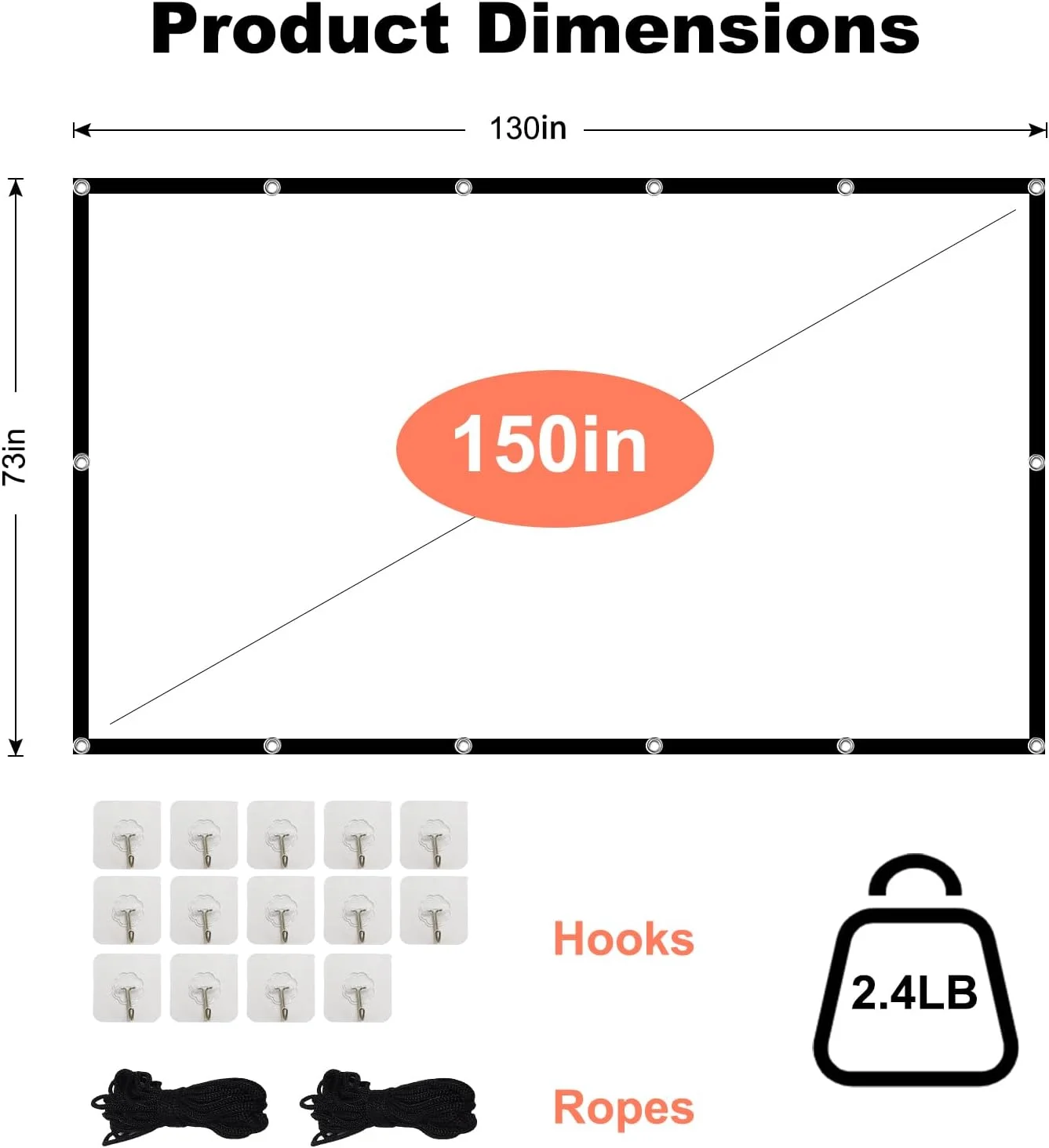 پرده نمایش پروژکتور تاوند 150 اینچ، قابل شستشو، ضد چروک، 16:9 HD، مناسب برای فیلم، سینمای خانگی و دفتر کار پرده نمایش پروژکتور تاوند 150 اینچ، قابل شستشو، ضد چروک، 16:9 HD، مناسب برای فیلم، سینمای خانگی و دفتر کار