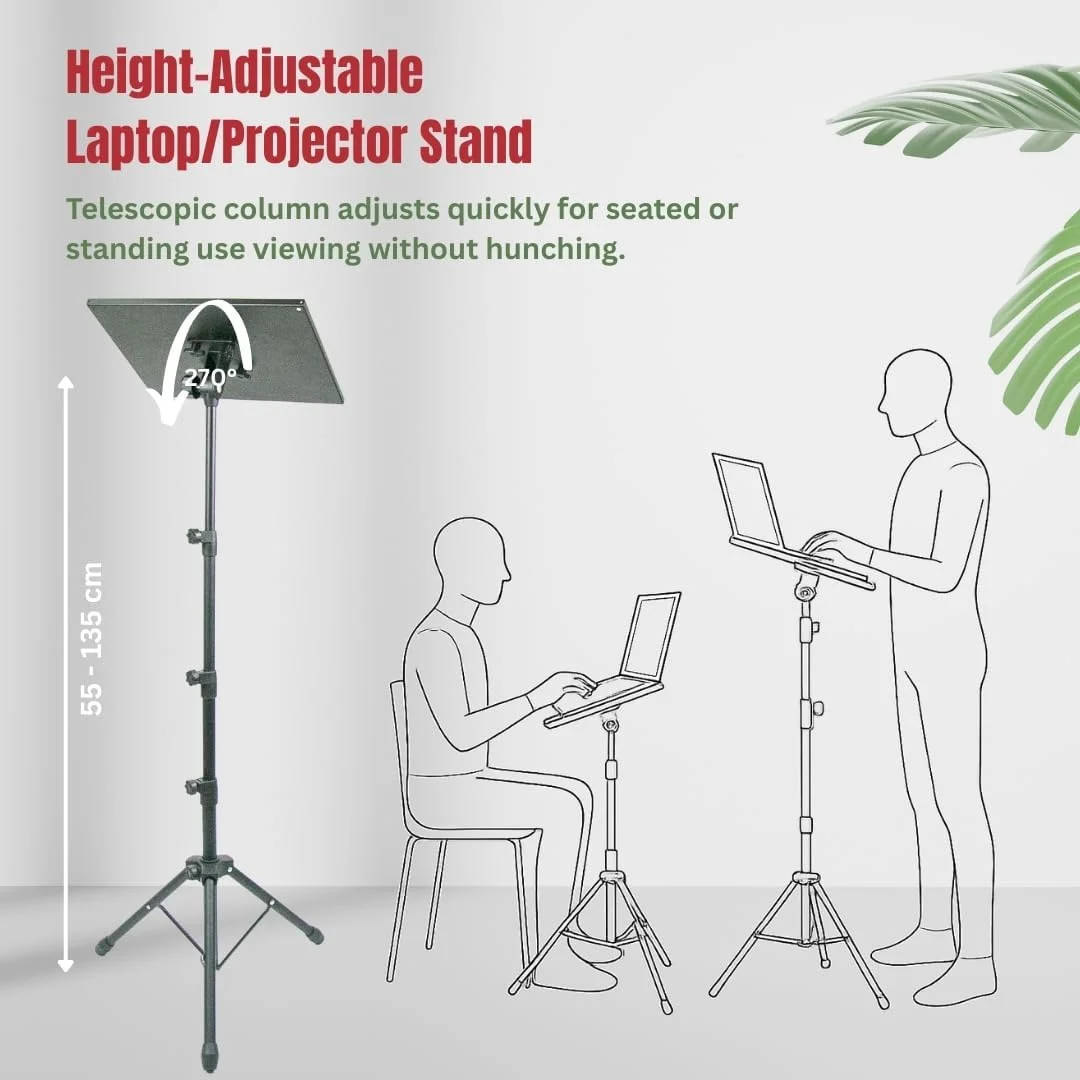 پایه تلسکوپی پروژکتور Techno mounts، نگهدارنده لپ تاپ، پایه کتاب، پایه زمینی، ارتفاع قابل تنظیم، تاشو و قابل حمل