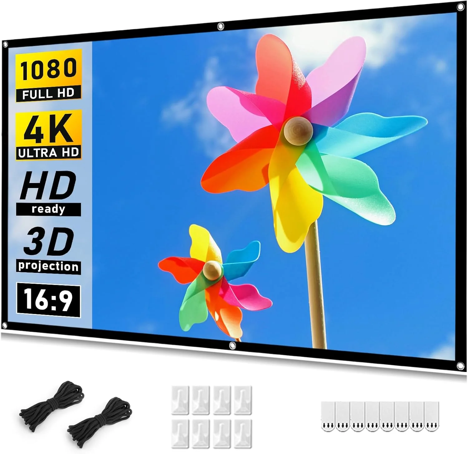 پرده نمایش پروژکتور 72 اینچی Taotique 4K، نسبت تصویر 16:9 HD، تاشو و قابل حمل، ضد چروک، مناسب فضای داخلی/خارجی، سفید، مات، پلی استر، قابلیت نمایش از جلو و عقب پرده نمایش پروژکتور 72 اینچی Taotique 4K، نسبت تصویر 16:9 HD، تاشو و قابل حمل، ضد چروک، مناسب فضای داخلی/خارجی، سفید، مات، پلی استر، قابلیت نمایش از جلو و عقب