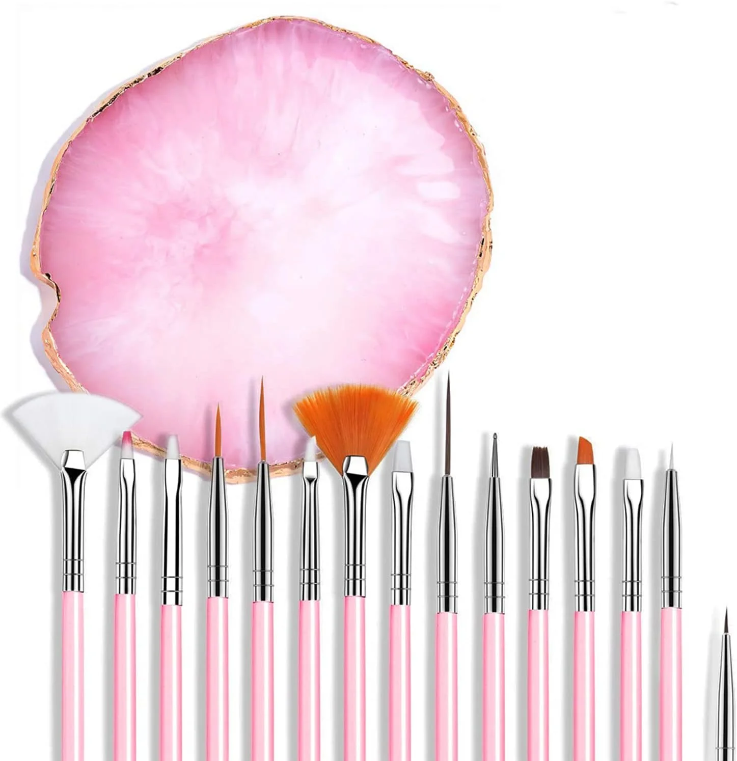 ست ابزار طراحی ناخن KASTWAVE، پالت رزینی رنگ آمیزی ناخن رنگ مخلوط 2 طرفه قلم حکاکی سیلیکونی اکریلیک قلم نقطه گذاری کیت مانیکور ابزار تخته نمایش آرایش DIY برای سالن خانگی، صورتی