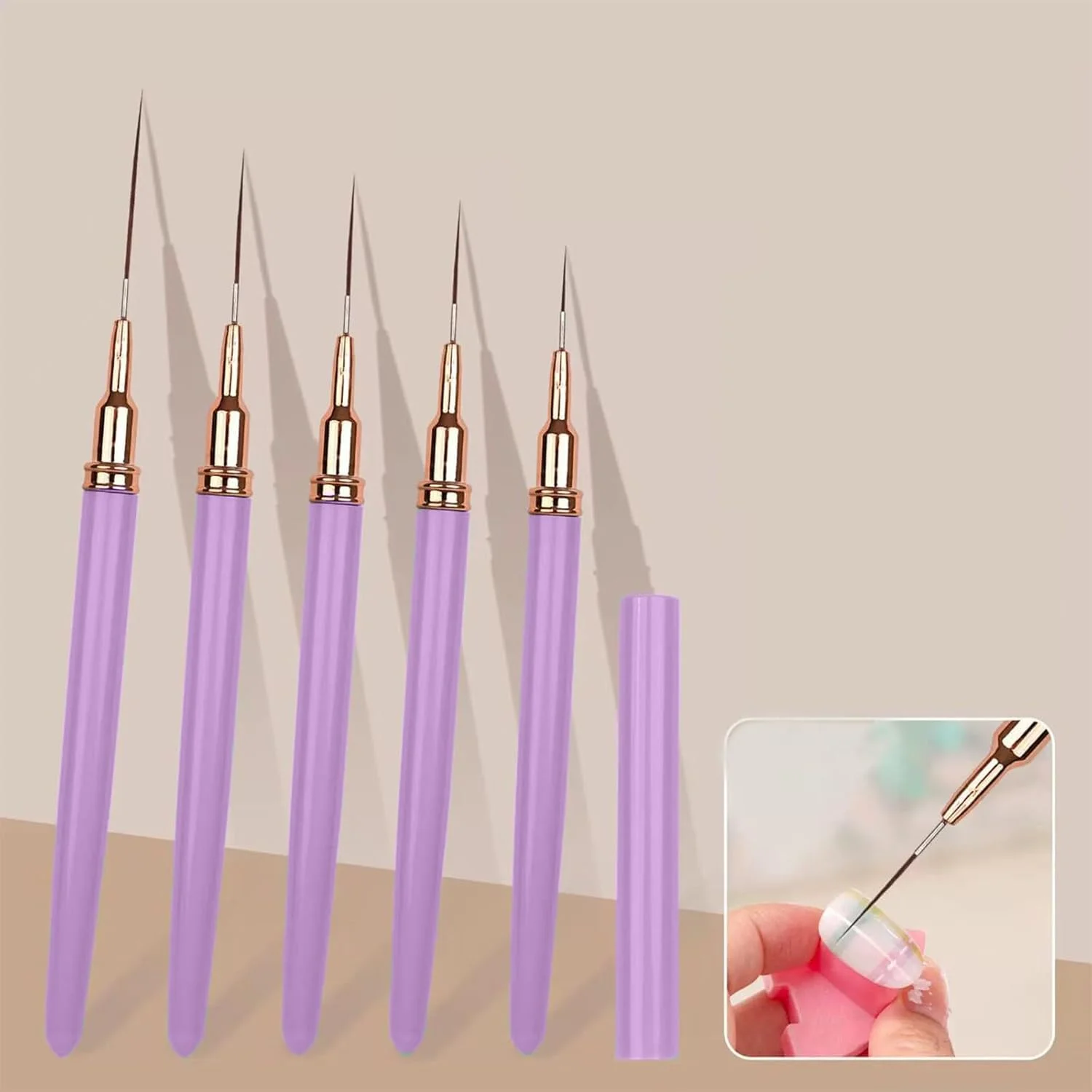 ست 5 عددی قلم موی لاینر، ابزار طراحی هنری ناخن با نوک ظریف برای لاک ژل، مانیکور، نقاشی، سالن یا استفاده خانگی (بنفش) ست 5 عددی قلم موی لاینر، ابزار طراحی هنری ناخن با نوک ظریف برای لاک ژل، مانیکور، نقاشی، سالن یا استفاده خانگی (بنفش)