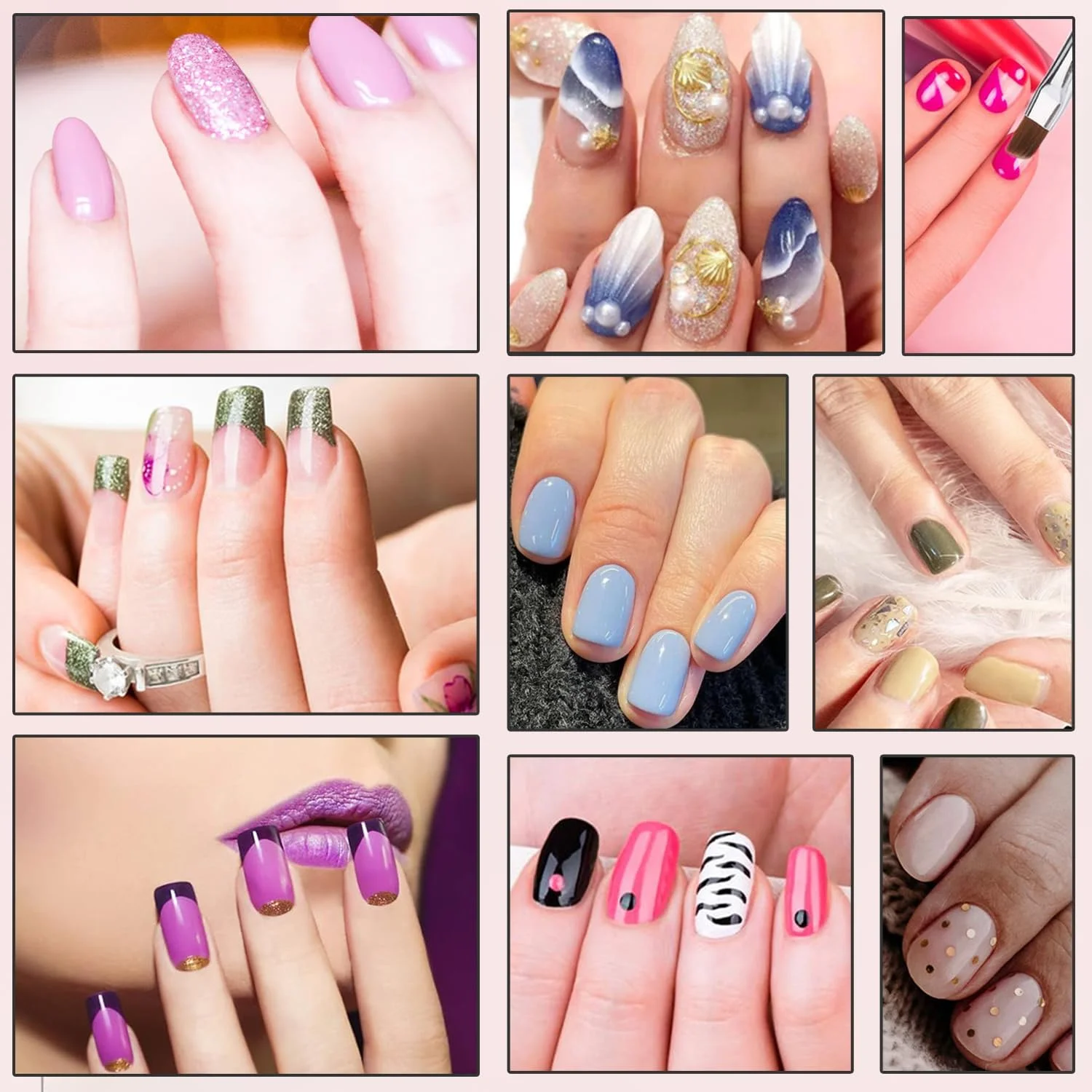 قلم طراحی ناخن Duomama - ست 3 عددی برس ناخن تخت، بیضی و زاویه دار برای طراحی DIY و تمیز کردن لاک - ایده آل برای نقاشی دقیق و اصلاح اشتباهات روی کوتیکول ها