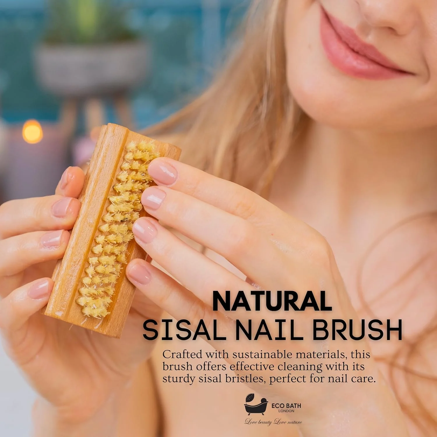 برس ناخن سیزال طبیعی اکو بث لندن - برس تمیز کننده ناخن دو طرفه با برس های کاکتوس نرم و محکم برای مانیکور و پدیکور