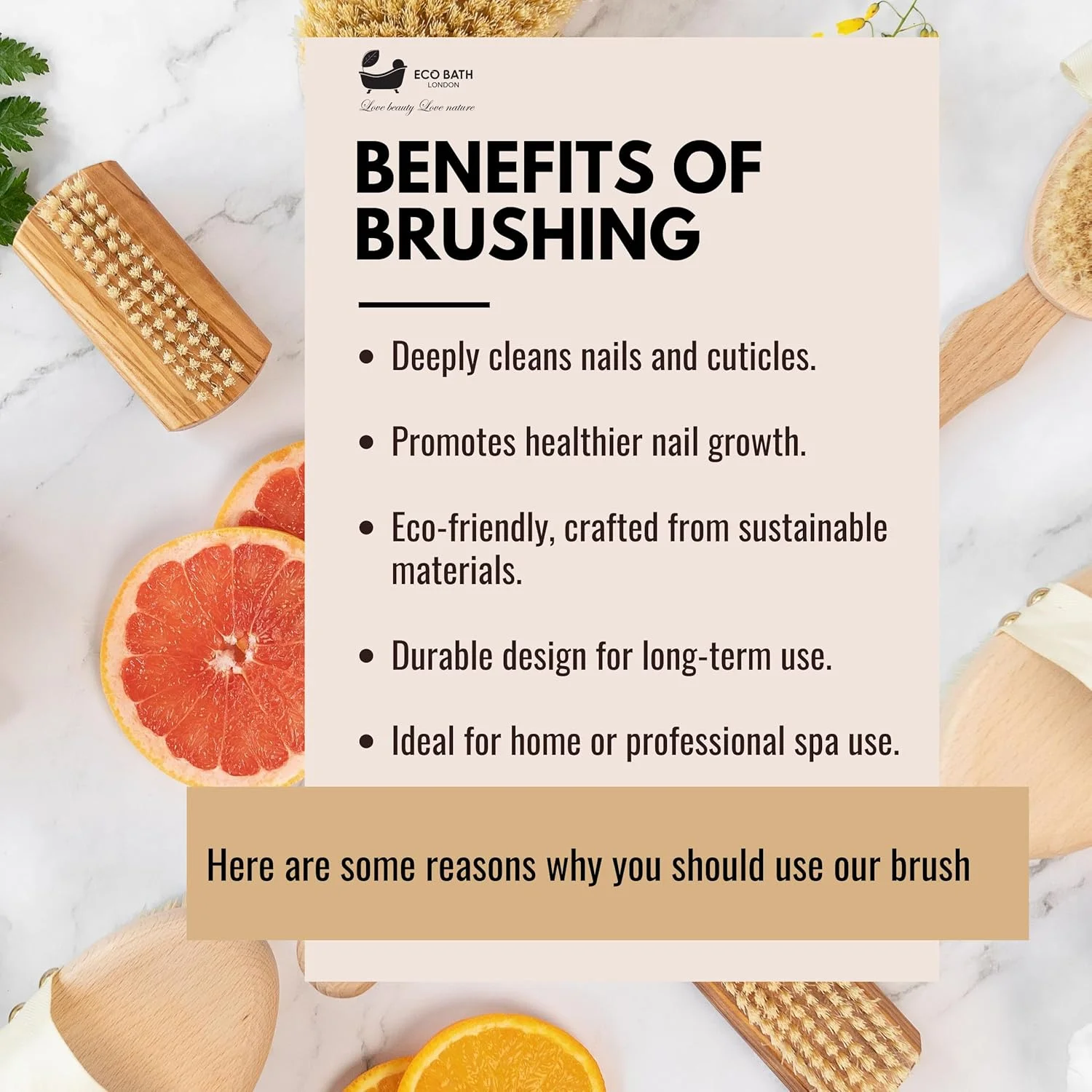 برس ناخن سیزال طبیعی اکو بث لندن - برس تمیز کننده ناخن دو طرفه با برس های کاکتوس نرم و محکم برای مانیکور و پدیکور