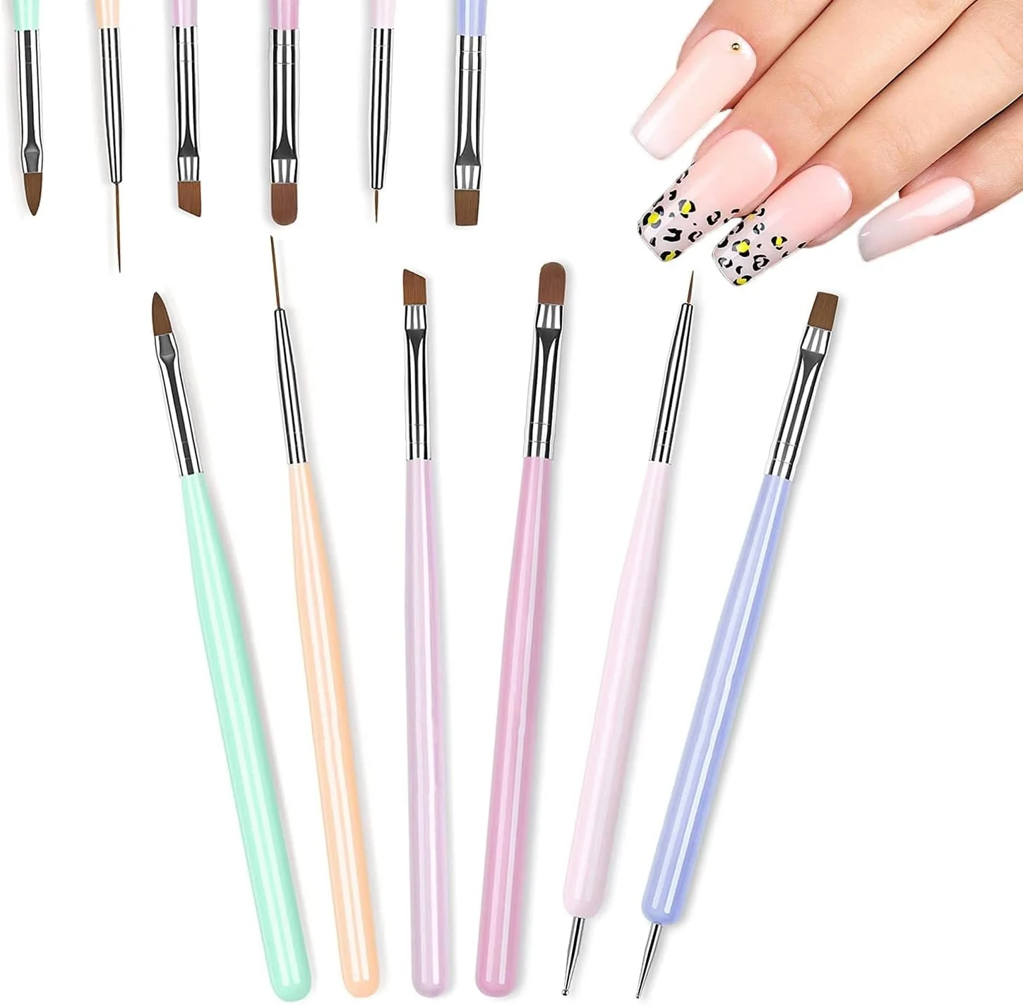 ست قلم مو طراحی ناخن خزنا، 6 عددی، ابزار طراحی ناخن با لاک ژل، قلم طراحی، قلم ژل اکستنشن ناخن، قلم ژل بیلدر، قلم مو خطی طراحی ناخن و قلم داتینگ ناخن