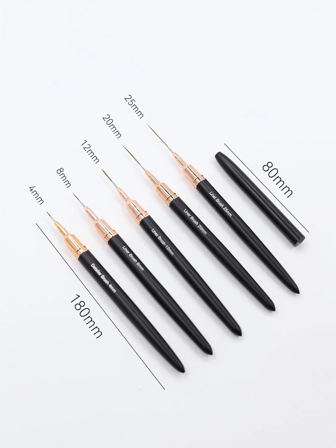 ست 5 عددی قلم طراحی ناخن Loiisgy، قلم طراحی ناخن برای خطوط بلند، قلم طراحی لاک ژل UV، قلم طراحی ناخن با دسته فلزی (4/8/12/20/25 میلی متر)