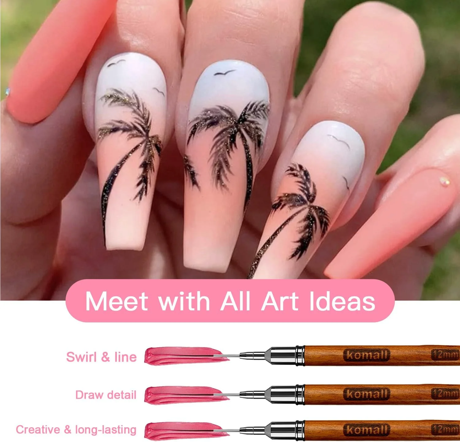 ست قلم موی طراحی ناخن Komall، 5 عدد قلم موی لاینر دسته چوبی، قلم طراحی هنر نقاشی لاک ژل UV برای خطوط بلند، جزئیات ظریف، طراحی دقیق در اندازه های 4/8/12/20/25 میلی متر (طبیعی) ست قلم موی طراحی ناخن Komall، 5 عدد قلم موی لاینر دسته چوبی، قلم طراحی هنر نقاشی لاک ژل UV برای خطوط بلند، جزئیات ظریف، طراحی دقیق در اندازه های 4/8/12/20/25 میلی متر (طبیعی)