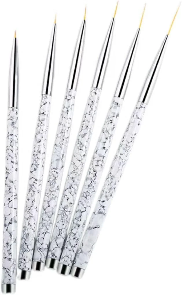 مجموعه 6 عددی قلم موی طراحی ناخن، مناسب برای طراحی ژل ناخن، قلم طراحی هنری ناخن، قلم طراحی ظریف ناخن، قلم موی طراحی نقطه ای هنری ناخن (سفید، تک سایز)