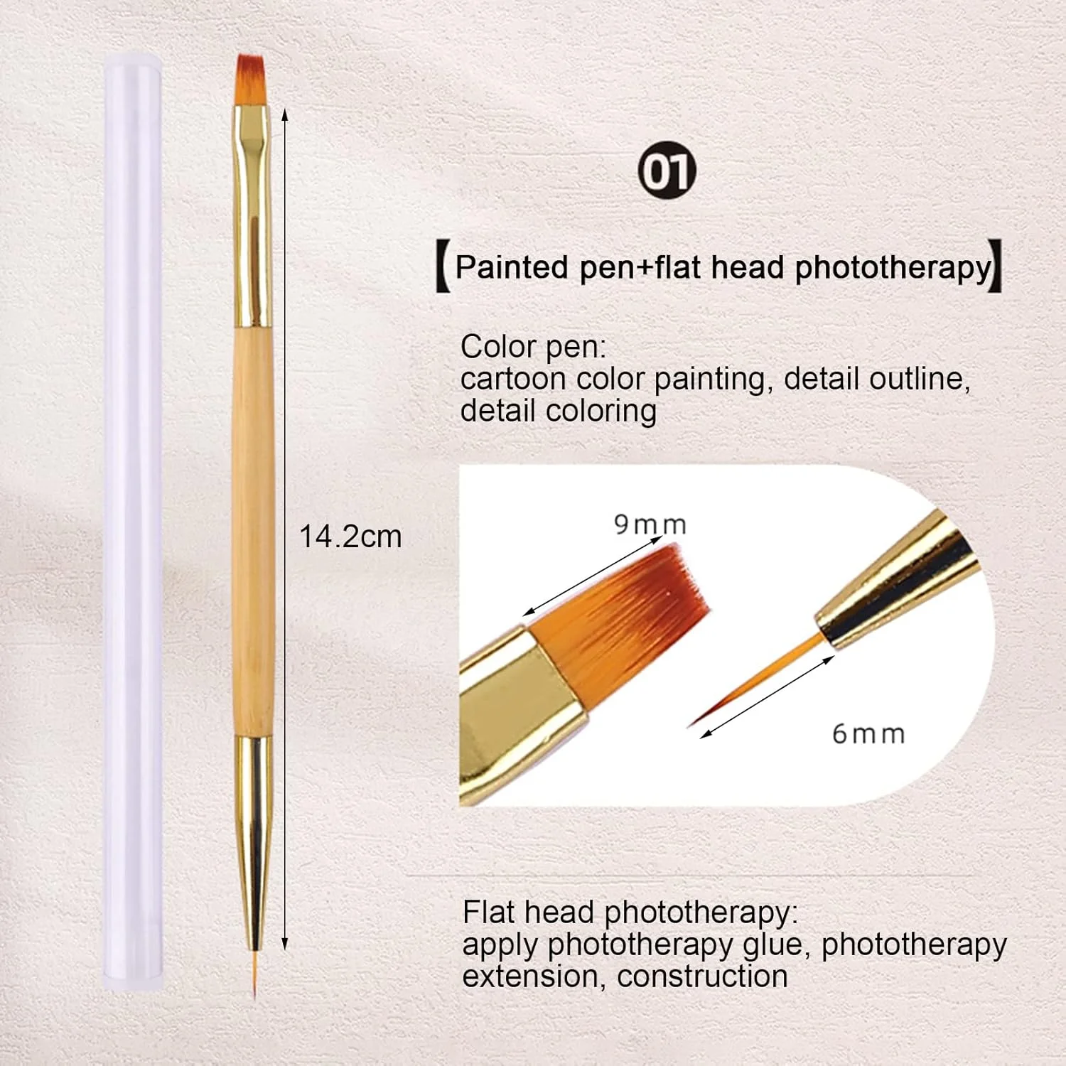 ست 3 عددی قلم طراحی ناخن ژلی حرفه ای LacyMC، سر نایلونی، دسته اکریلیک، طلایی، زرد، دو سر