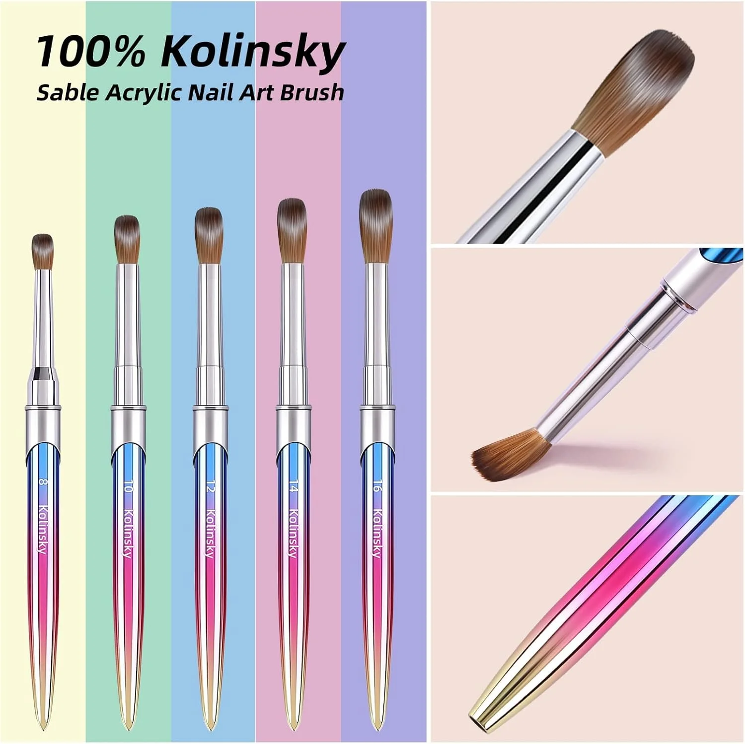 قلم طراحی ناخن Kolinsky KASTWAVE، قلم لاک طراحی شده، قلم ناخن اکریلیک حرفه ای، قلم آرایشی سه بعدی رنگارنگ دست ساز با درپوش قلم طراحی ناخن Kolinsky KASTWAVE، قلم لاک طراحی شده، قلم ناخن اکریلیک حرفه ای، قلم آرایشی سه بعدی رنگارنگ دست ساز با درپوش