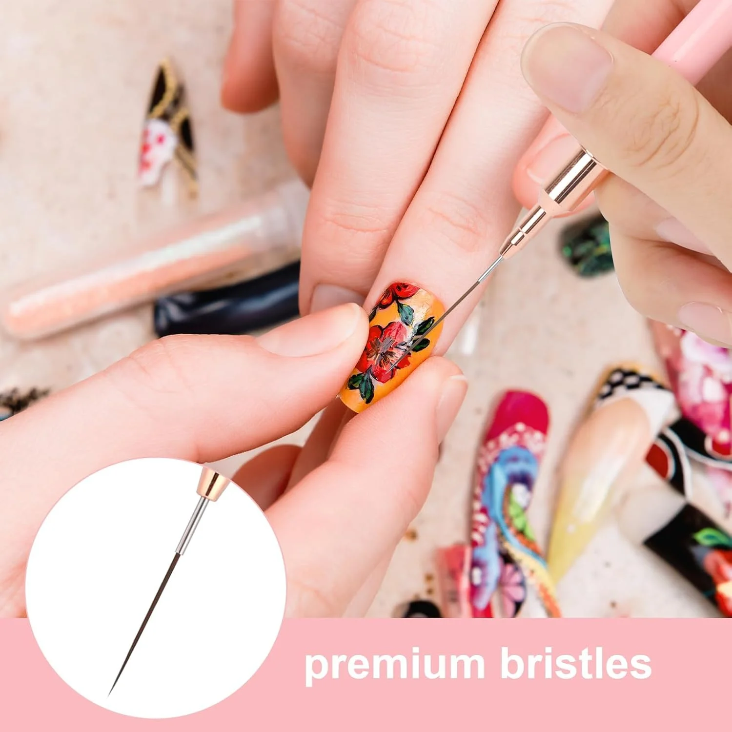 مجموعه 5 عددی قلم موی طراحی ناخن GraGra، ست قلم موی طراحی ناخن، کیت قلم موی جزئیات برای خطوط بلند، جزئیات خطوط نازک، راه راه، طراحی نقاشی با جزئیات ظریف، صورتی