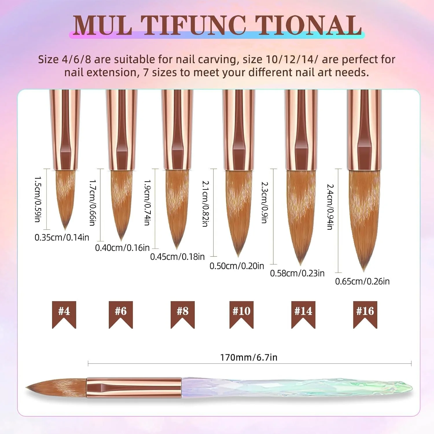 ست قلمو طراحی ناخن هاتولاو، 6 عدد قلمو اکریلیک حرفه ای برای استفاده از پودر اکریلیک، اکستنشن ناخن و طراحی سه بعدی ناخن، قلمو اکریلیک برای سالن ناخن، سایزهای 4/6/8/10/12/14 ست قلمو طراحی ناخن هاتولاو، 6 عدد قلمو اکریلیک حرفه ای برای استفاده از پودر اکریلیک، اکستنشن ناخن و طراحی سه بعدی ناخن، قلمو اکریلیک برای سالن ناخن، سایزهای 4/6/8/10/12/14