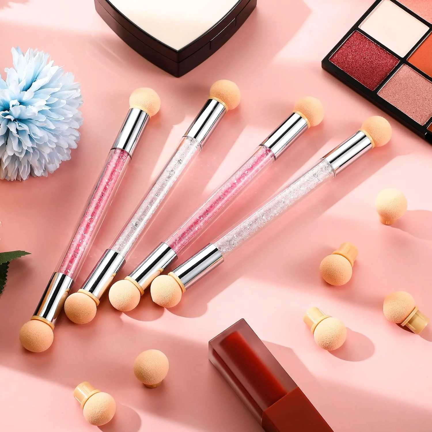 مایتیس 4 عدد قلم اسفنجی طراحی ناخن، برس ناخن آمبره، برس ناخن گرادیانی، ابزار طراحی ناخن اسفنجی دو سر با 16 عدد سر تعویضی برای مانیکور ناخن (صورتی، سفید)