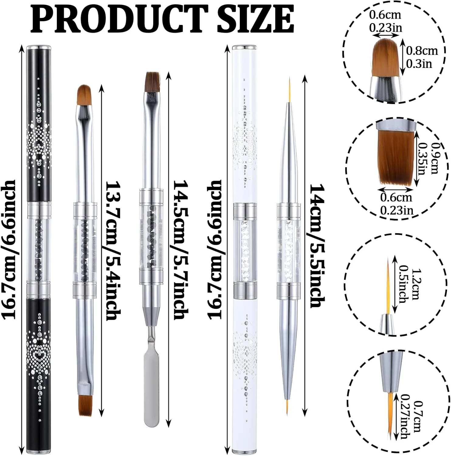 ست 3 عددی برس ژل سخت، برس مانیکور فرانسوی، برس ژل طراحی ناخن، برس ژل بیلدر برای طراحی ناخن، برس های طراحی ناخن دو طرفه، برس ناخن دسته نگین دار، برس حرفه ای طراحی ناخن