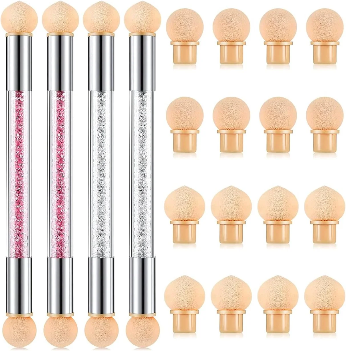 قلم های طراحی ناخن، ابزار طراحی ناخن اسفنجی دو سر، قلم موی گرادینت ناخن، قلم موی نقاشی ناخن اکریلیک دسته نگین دار، با 16 عدد سر تعویضی برای مانیکور طراحی ناخن، 4 عدد (صورتی، سفید) قلم های طراحی ناخن، ابزار طراحی ناخن اسفنجی دو سر، قلم موی گرادینت ناخن، قلم موی نقاشی ناخن اکریلیک دسته نگین دار، با 16 عدد سر تعویضی برای مانیکور طراحی ناخن، 4 عدد (صورتی، سفید)