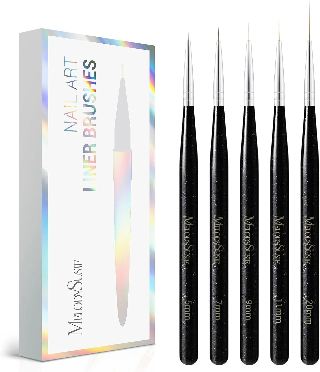 قلم موی طراحی ناخن MelodySusie، ست 5 عددی قلم طراحی حرفه ای ژل پولیش برای خطوط نازک و بلند، جزئیات کوچک، طراحی ظریف، رنگ آمیزی دقیق، سایزهای 5/7/9/11/20 میلی متر قلم موی طراحی ناخن MelodySusie، ست 5 عددی قلم طراحی حرفه ای ژل پولیش برای خطوط نازک و بلند، جزئیات کوچک، طراحی ظریف، رنگ آمیزی دقیق، سایزهای 5/7/9/11/20 میلی متر