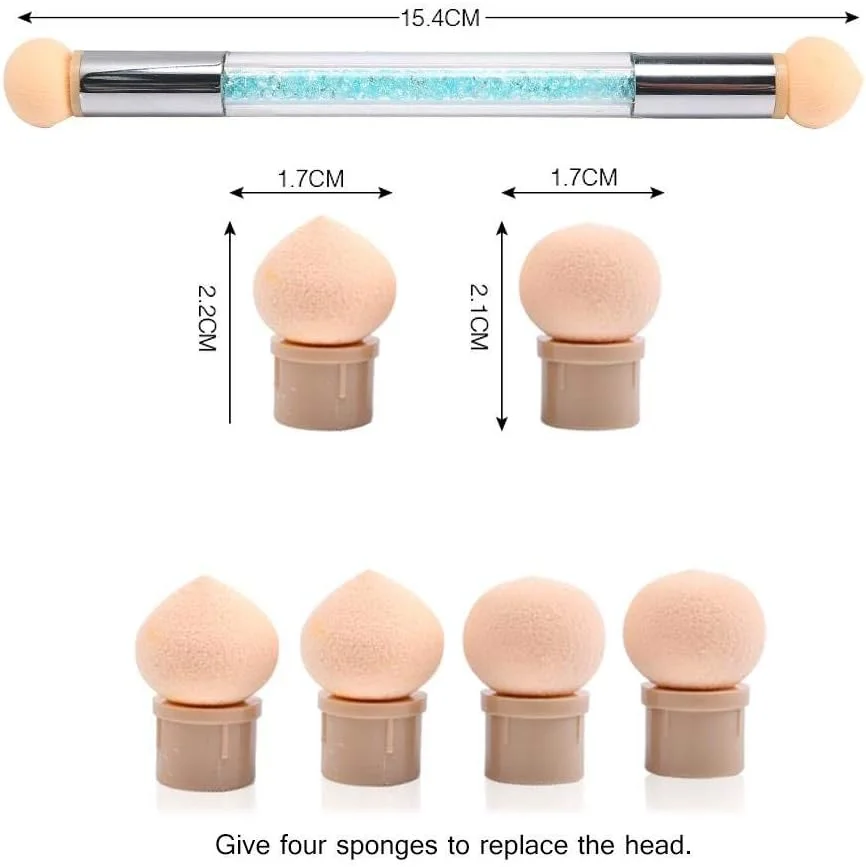 2 عدد قلم اسفنجی градиент آمبره ناخن دو سر با 4 سر تعویضی (رنگ تصادفی)