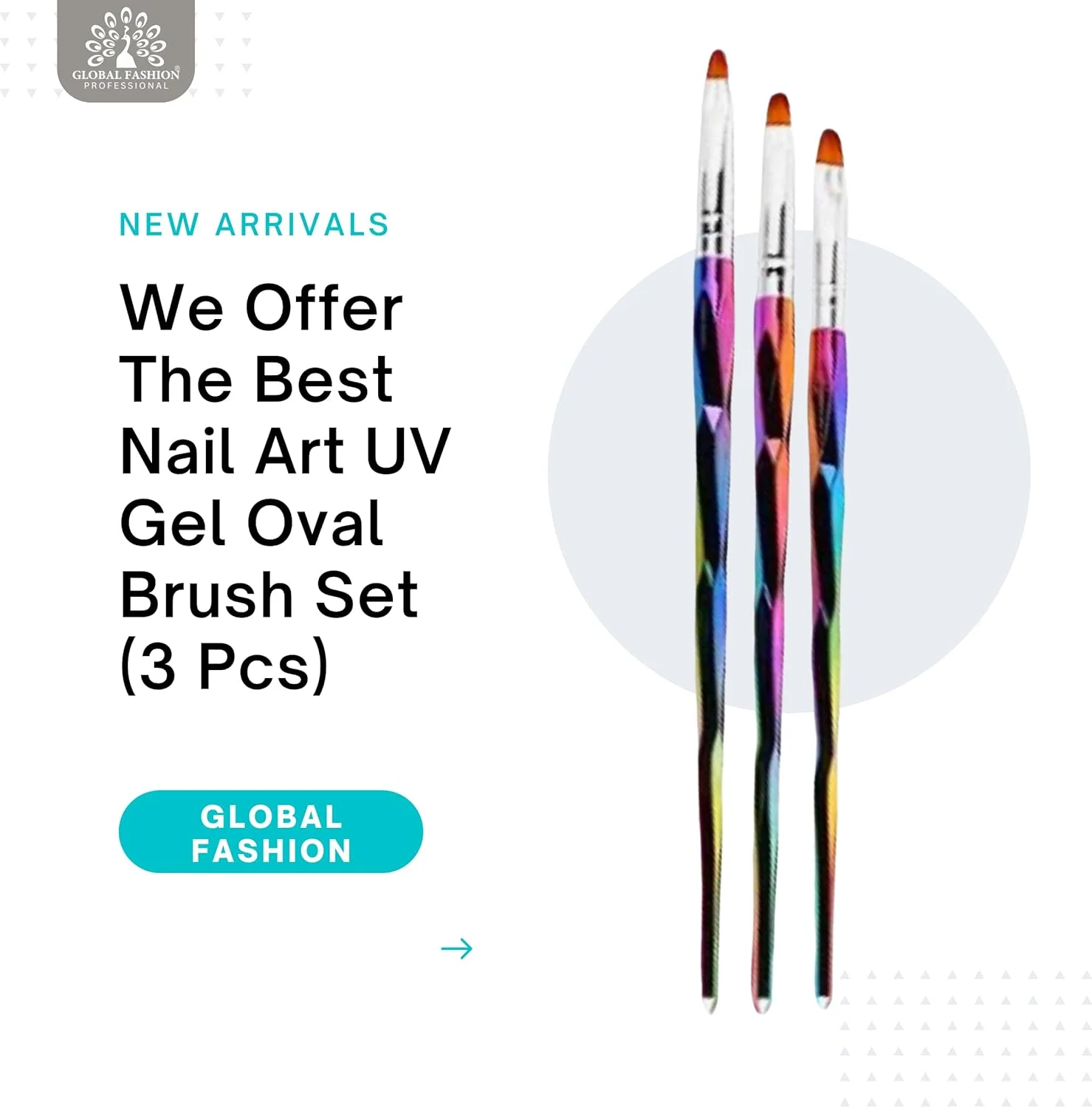 مجموعه قلم موی بیضی شکل ژل UV حرفه ای هنر ناخن GLOBAL FASHION (3 عدد) - قلم موی ناخن برای ناخن های اکریلیک و ژل - ابزار دقیق طراحی ناخن