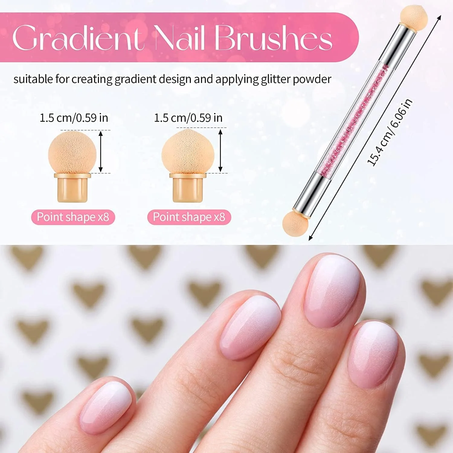 قلم های طراحی ناخن، ابزار طراحی ناخن اسفنجی دو سر، قلم موی گرادینت ناخن، قلم موی نقاشی ناخن اکریلیک دسته نگین دار، با 16 عدد سر تعویضی برای مانیکور طراحی ناخن، 4 عدد (صورتی، سفید) قلم های طراحی ناخن، ابزار طراحی ناخن اسفنجی دو سر، قلم موی گرادینت ناخن، قلم موی نقاشی ناخن اکریلیک دسته نگین دار، با 16 عدد سر تعویضی برای مانیکور طراحی ناخن، 4 عدد (صورتی، سفید)