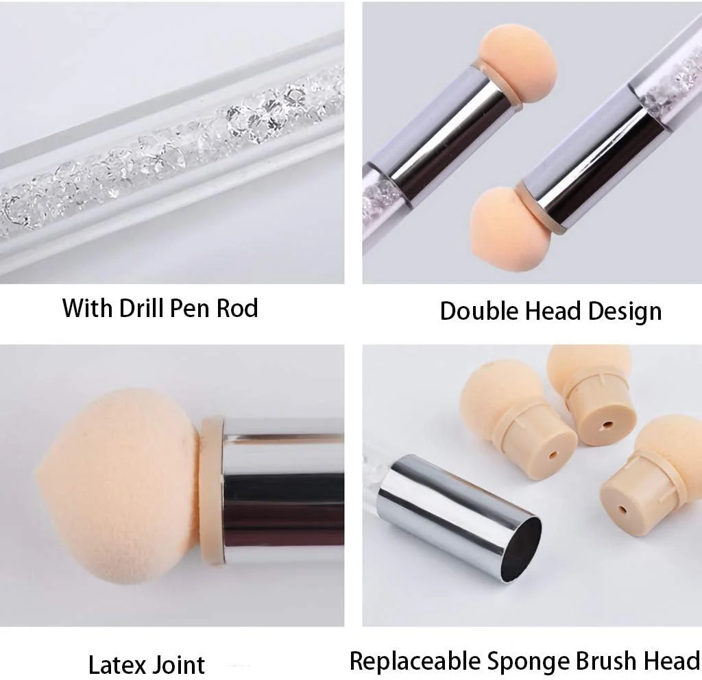 2 عدد قلم اسفنجی градиент آمبره ناخن دو سر با 4 سر تعویضی (رنگ تصادفی)