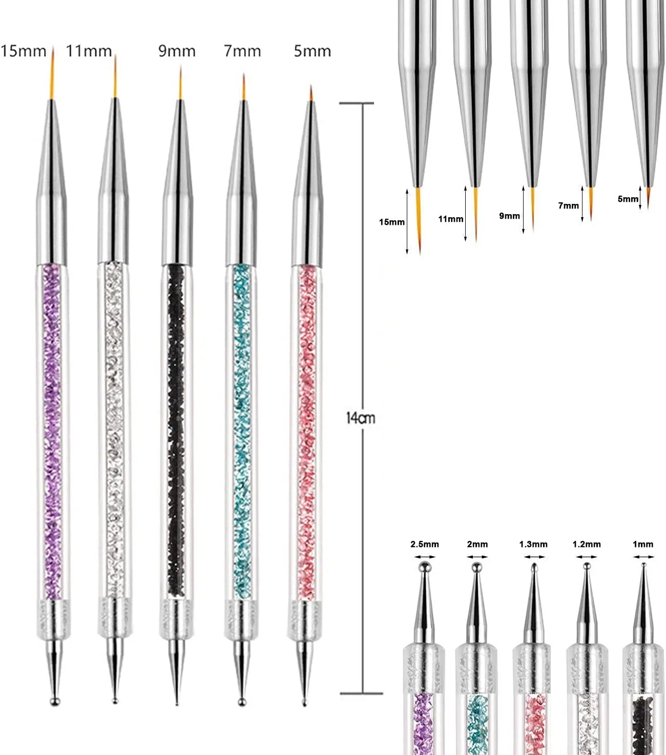 ست قلم طراحی ناخن 5 عددی GETPUNA EZPICK | ست ابزار نقطه گذاری دو طرفه طراحی ناخن | قلم طراحی ناخن برای طراحی روی ناخن | قلم موی طراحی ناخن برای مانیکور (ست 1)
