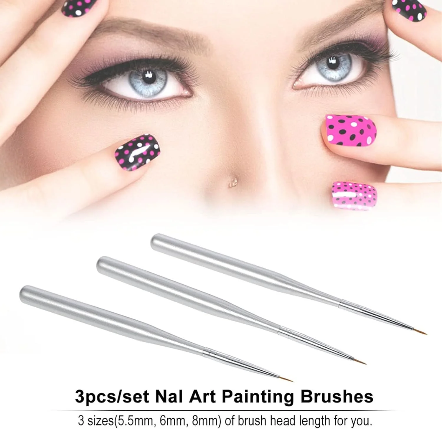 ست 3 عددی قلم موی طراحی ناخن آکریلیک حرفه ای، قلم موهای طراحی ناخن برای ژل UV، طراحی ناخن و کشیدن خط